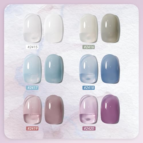 GAOY Mizzle Jelly Gel Nail Polish Set, 6 Colors Milky White Blue Purple | Buildable Color, UV Lamp Required, Long Lasting, Easy to Apply, Blooming Effect, Salon Manicure at Home - color: Mizzle