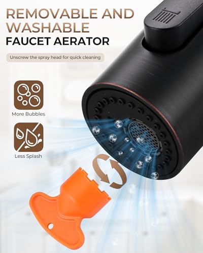 Pull Down Faucet Sprayer Head Replacement, Oil Rubbed Bronze 3 Function Pull Out Spray Head Nozzle with 9 Adapters for Kitchen Sink Faucet, American Standard for Moen Kohler Delta G1/2 Male Conn - color: Oil Rubbed Bronze