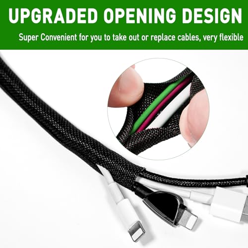 20FT Split Cable Management Sleeve Wire Loom Tubing Cord Protector for High-Temperature Automotive Harness Wires and Home Cable Management,Self-Wrapping Braided Cord Covers (1/2 Inch) - size: 1/2"-20Feet