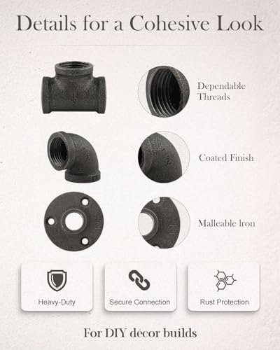 30 Pack 1/2 Inch Cast Iron Pipe Fittings with Elbows Tees Flanges - size: 1/2 Inch