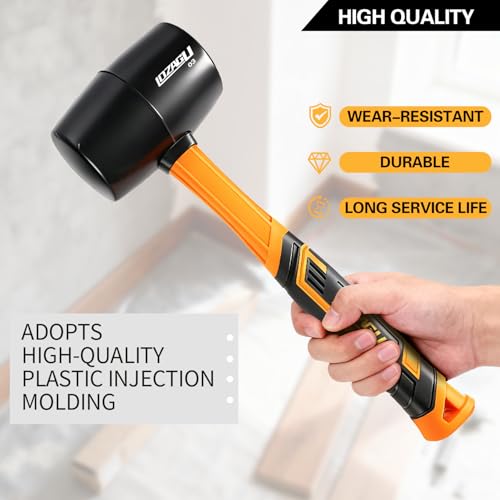 Rubber Mallet Set - 3 Sizes 12oz 24oz and 32oz, Fiberglass Handle, Rubber Mallet for Flooring, Tent Stakes, Woodworking, Camping, Soft Blow Tasks without Damage - style: Rubber Mallet Set