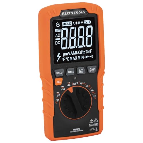 Klein Tools MM450 Slim Digital Multimeter, Reverse Contrast Display with Lead Alert, Auto-Ranging TRMS, 600V AC/DC Voltage, Current, Resistance, Temp, Frequency, Continuity - size: Slim Meter