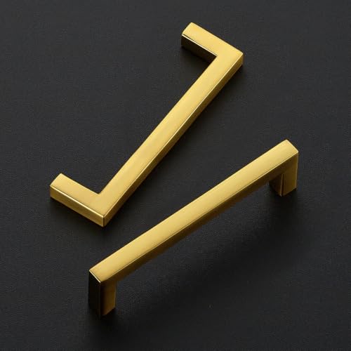 Ravinte Gold Cabinet Handles Solid Cabinet Pulls, 3-3/4 Inch CC, 10 Pack - color: Gold, size: Flat Black 3-3/4'' Hole Center