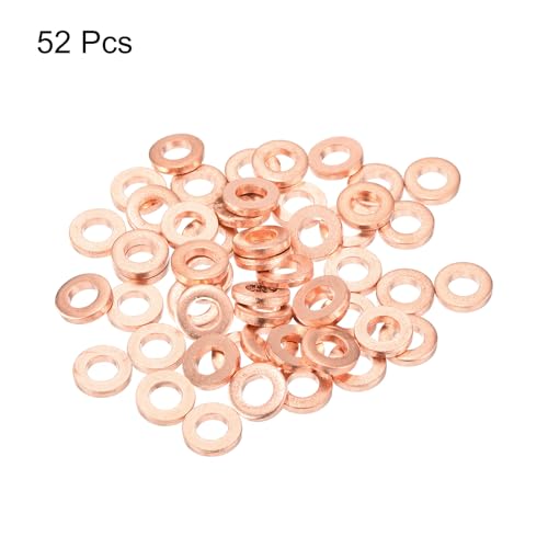 MECCANIXITY 52 Pcs Flat Copper Washers, 5x10x2mm Copper Upgraded Flat Metric Sealing Crush Ring Washers for Hydraulic Fittings Screw Bolt Nut Electronic Repair - size: 5x10x2mm