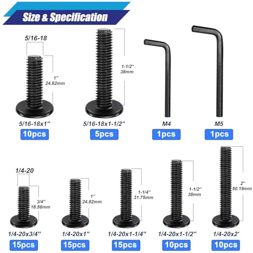 Taiss 80PCS Flat Head Hex Socket Cap Screws Bolts 7 Sizes 1/4-20x3/4 1" 1-1/4" 1-1/2" 2",5/16-18x1 1-1/2" 304 Stainless Steel Furniture Bolts,Full Thread Furniture Screws with Hex Wrench - size: 80PCS 1/4-20''+5/16-18'' Assortment Kit