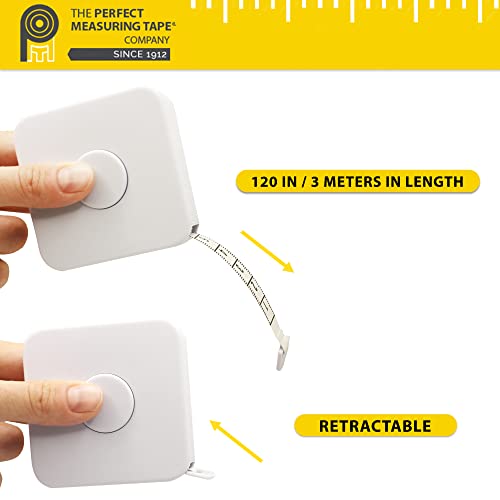 Perfect Measuring Tape - Extra Long (120 inch) Tailor's Flexible Measuring Tape. Retracting, Double Sided Tape - Inches to 120 and Metric to 3m (Model SR18) White - color: White