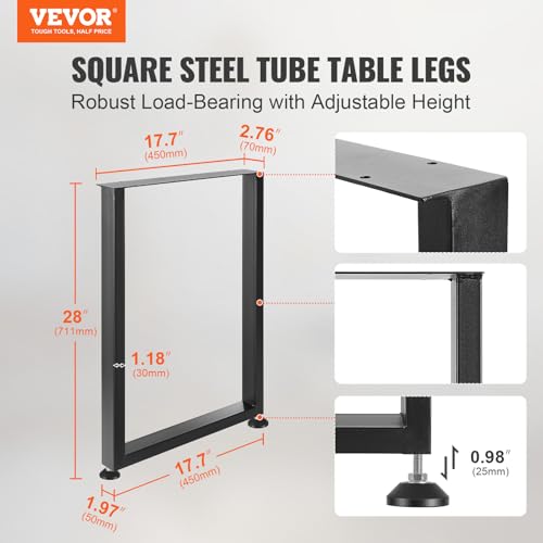 VEVOR 28 Inch Adjustable Furniture Legs, Square Reinforced Steel Office Table Legs Set of 2 for DIY, Max Load 1000 lbs Heavy Duty Desk Legs, Quick Instalation & Rich Accessories Legs Black - size: 28"H x N/A W, style: Square