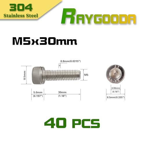 M5x0.8 x 30mm Socket Head Cap Screws Metric, 304 Stainless Steel (A2-70), Allen Socket Drive, Bright Finish, Full Thread, Rust & Corrosion Resistant, for Automotive, Machinery & DIY, 40 PCS - size: M5x30mm (40 PCS)