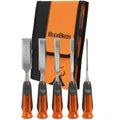 Buck Bros. 74850 5-Pc Wood Chisel Set, Full Tang Wood Chisel Sets, Woodworking Tools for Carpentry, Trim, and DIY Projects, Beveled Edge Chisels, Hardened Steel Blades, Non-Slip Handles, Storage Case - size: 5-Piece Set