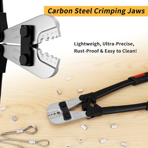 Wire Rope Crimping Tool 1/8'', Steel Crimper & 50pcs Alum. Sleeves