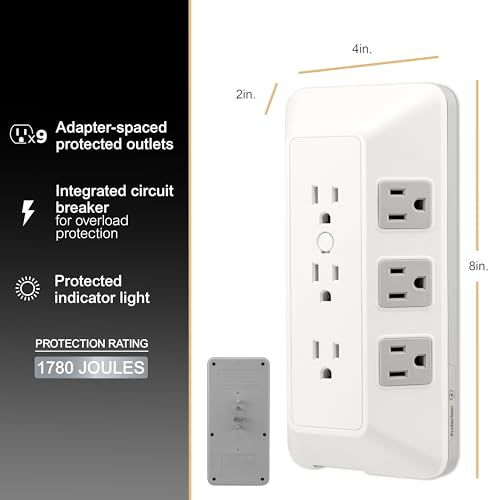 GE 9-Outlet Surge Protector, Multi Plug Outlet Extender, Wall Tap - style: 9 Outlet