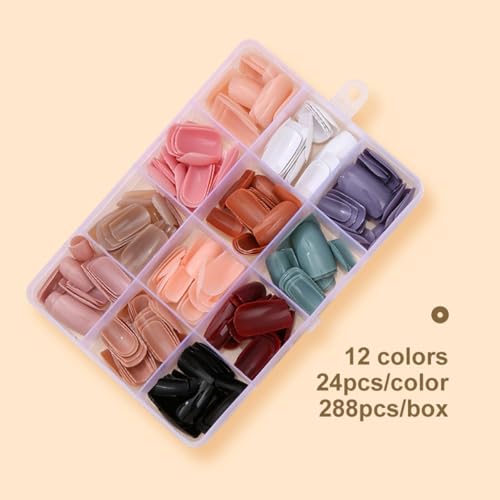 288Pcs Press On Nails Short Square Fake Nails Press Ons Set, Solid Color Acrylic Glue on Nail Reusable Full Cover Glossy Artificial Nail Kit False Nail for Women Manicure 12 Pack - color: Style-18
