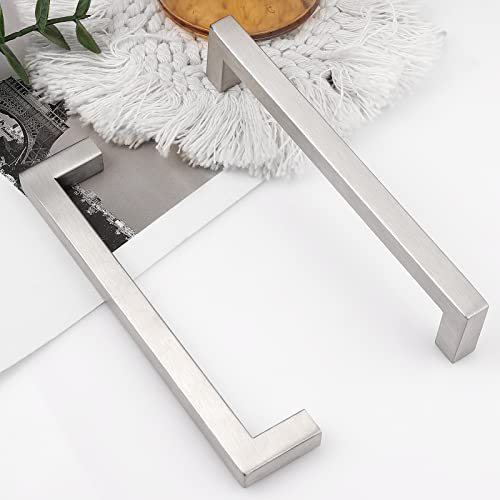 Probrico 10 Pack| Square Cabinet Handles Brushed Nickel Pulls 6-3/10 inch Hole Centers Stainless Steel Drawer Pulls Kitchen Cabinet Hardware - color: Brushed Nickel, size: hole center 6-3/10"