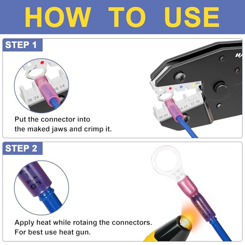 haisstronica 280PCS Ratchet Crimper Kit, Heat Shrink Terminals, Stripper