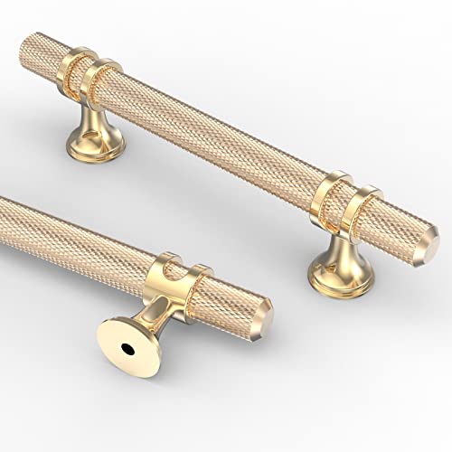 Asidrama 10 Pack 3.75 Inch(96mm) Knurled Brushed Brass Kitchen Cabinet Handles, Glod Cabinet Pulls Kitchen Cabinet Hardware Cupboard Handles Drawer Pulls - color: Brushed Brass, size: 3.75" Hole Center, style: 10 Pack
