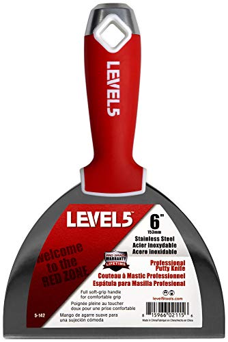 6" Soft-Grip Stainless Steel Drywall Joint Knife - LEVEL5 | Pro-Grade | Comfortable Finishing Hand Tool | Metal Hammer End | Sheetrock Gyprock Plasterboard Mud | 5-142 - size: 6"