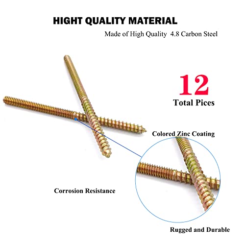12 Pack 1/4-20 x 4 Inch Hanger Bolts 1/4-20" Double Headed Bolts 1/4 Wood Dowel Screw Self-Tapping Screw Hanger Bolts for Furniture Screws Threaded Rods Bolt 100mm Length - size: 1/4-20"x4"-12PCS