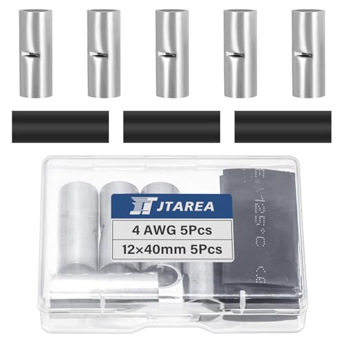 4 AWG Non Insulated Butt Connectors Crimps 4AWG with 12 * 40mm Heat Shrink Tube Pure Copper Wire Uninsulated Crimp Connector Splice for 4 AWG Gauge Wiring (Pack of 10pcs) - style: 4 AWG