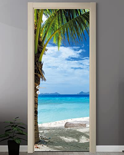 FLFK Door Decal Sticker - Beach and Palm Tree,Peel and Stick Mural,Combined Size 36"x80",Split into 2 Pieces - color: Mt2219, size: 36"x80"