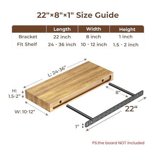2pcs Floating Shelf Bracket Heavy Duty Decorative Floating Shelf Hardware Black Hidden Shelving Brackets for Wall,Floating Mantel Bracket for Over Fireplace (22X8X1 inch (for 1.5"-2" Thick Shelf)) - size: 22"X8"X1"
