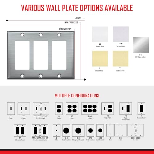 TayMac WMW-B 1-Gang White Smooth Metal Maxi Blank Wall Plate WMW-B, Outlet Cover Wall Plate with Screws, Electrical Outlet Cover Plate for 1 Device - style: White Smooth