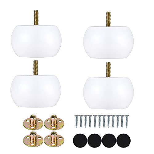 Michanco 2 Inch Bun Feet White DIY Round Wood Furniture Legs Set of 4 Replacement Legs for Couch Sofa Ottoman - color: 2 Inch White