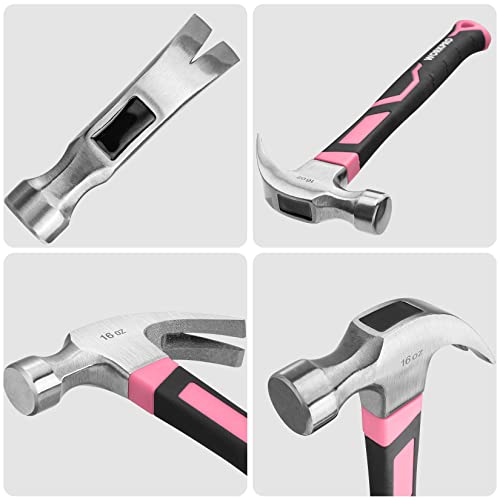 WORKPRO 16 oz Claw Hammer, Pink Hammer with Fiberglass Handle, Pink Ribbon - color: Pink Ribbon, size: 16 oz