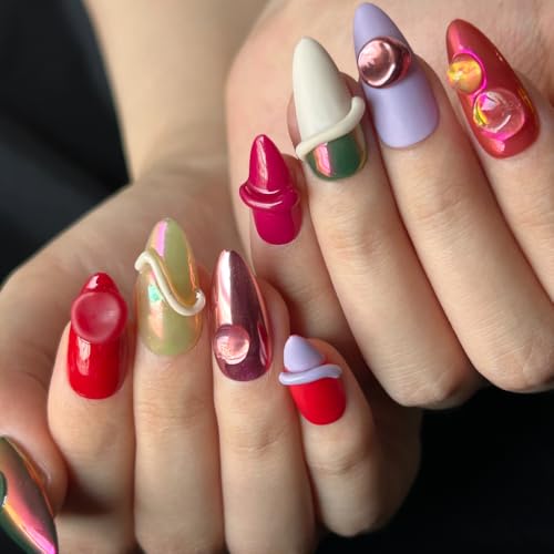 MAGLFELL Handmade Nails Press On Nails Almond Art False Nails Women's Nails Kit (Size M） - color: Pink, size: M