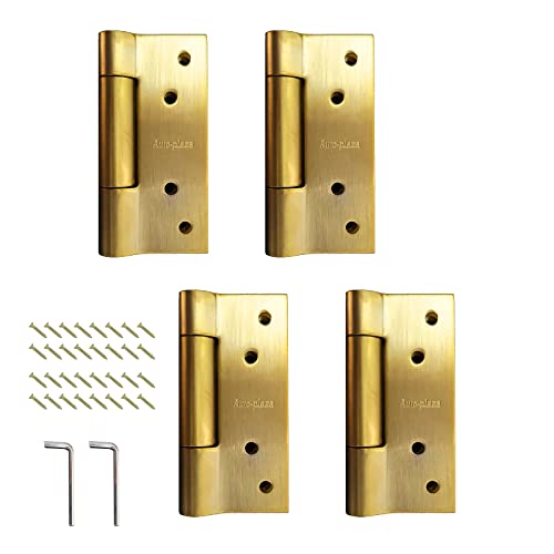 4 Pcs Self-Closing Stainless Steel Door Hinge Spring Door Hinges Brass Heavy Duty Square Thickness 3mm (4 inch) - size: 4 Inch