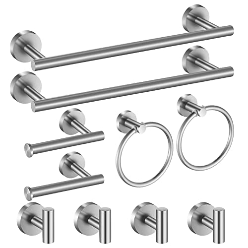 Bathroom Hardware Set 10 Pieces, Stainless Steel Towel Bar Set Includes 16 inch Towel Bar, Towel Hook, Towel Ring Toilet Paper Holder - color: Brushed Nickel-10pcs-16inch
