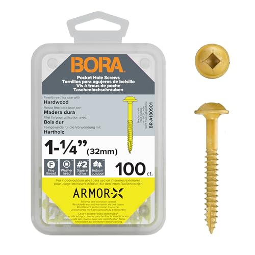 Bora Pocket Hole Screws 1-1/4 Inch Fine Thread - 100 Pack for Wood Joinery - Professional Woodworking Bora Jig Compatible Screws for Furniture, Cabinetry & Carpentry Projects - size: 1-1/4 inch (100 Piece), style: Fine Thread