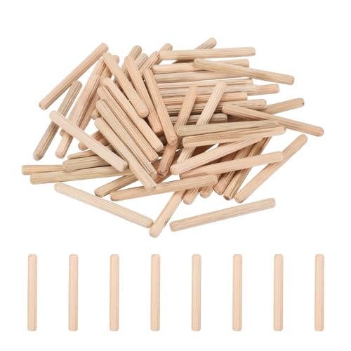 PATIKIL 95 Pcs Wood Dowel Pins 1/4" x 2 3/8" Fluted Wooden Dowels Hardwood Pegs for Woodworking Furniture DIY Crafts Projects Door Art - size: 1/4" x 2 3/8"