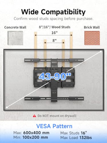 Suptek Ultra Slim TV Wall Mount Full Motion for 43-90” Large Screen