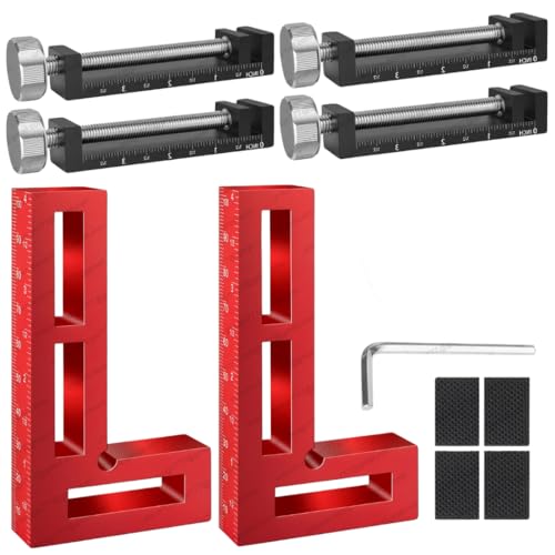 Go Fast Tools™ - Corner Clamps for Woodworking - Durable & Versatile 90 Degree Right Angle Clamps, Pack 2" x 4" Aluminum Positioning Squares with 4 C-Clamps for Cabinets, Frames, and Drawers