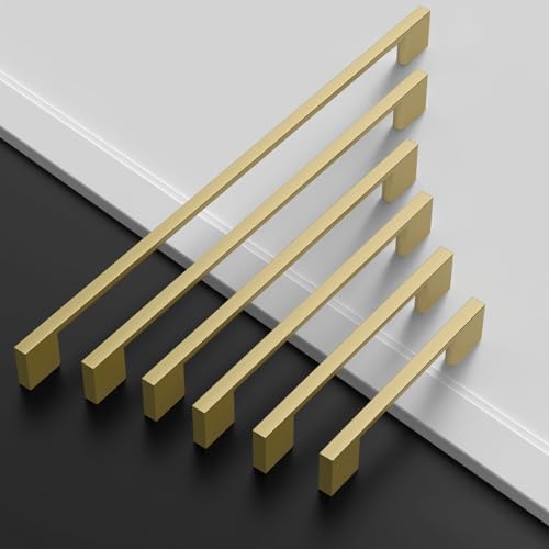 Amerdeco 10 Pack Brushed Gold Cabinet Pulls 3-3/4 Inch(96MM) Hole Centers Kitchen Cabinet Handles Cabinet Hardware Kitchen Handles for Cabinets Cupboard Handles Drawer Pulls ZH0060 - color: Brushed Gold, size: 3-3/4"/96MM Hole Center, style: 10 Pack