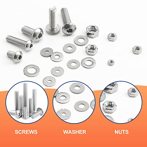 NINDEJIN Black & Silver Hex Socket Head Screws Bolts Nuts and Flat Washer Assortment Kit(Hex Socket Flat/Button/Cap Head) (580Pcs Hex Cap Head Socket Screws Nuts) - size: 580 Hex Button Head Socket Screws Nuts