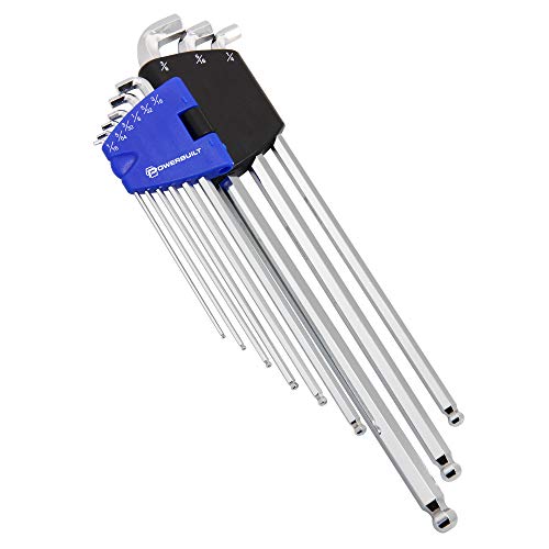 Powerbuilt 9 Piece SAE Stubby End, Extra Long Arm Ball End Hex Key Wrench Set, L-Wrenches for Tight Places, Storage - Blue 240099 - style: SAE