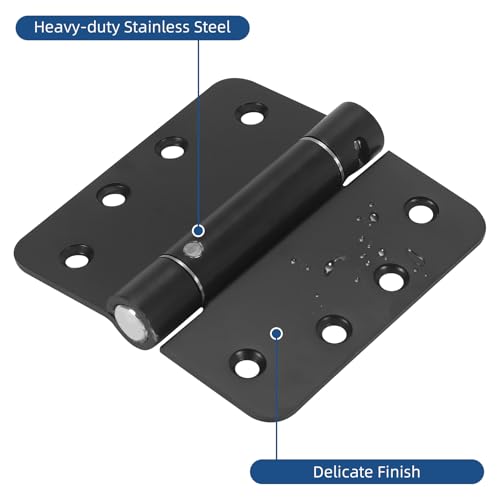 6 Pack Self Closing Door Hinges, 4 Inch Spring Loaded Hinges Adjustable Tension Spring Hinges with 1/4'' Radius Corners, Heavy-Duty Door Hardware for Commercial and Residential Doors, Matte Black