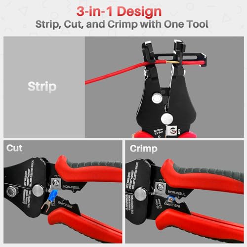 GKG Automatic Wire Stripper, 3 In 1 Adjustable Stripper/Cutter/Crimping Tool, Heavy Duty Automatic Electrical Wire Strippers for 8-20 AWG Solid and 10-22 AWG Stranded