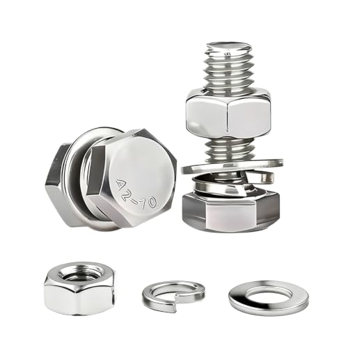 (8sets) 3/8-16x1 1/2" Hex Head Assorted Bolts, Nuts, Flat & Lock Washers, 304 Stainless Steel Hex Screws Nuts and Bolts Assortment Kit,Fully Threaded - size: 3/8-16x1-1/2"