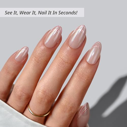 BTArtbox Press On Nails, Peppermint Kiss, Short Almond, French Tip, 32Ct - color: A7-Peppermint Kiss