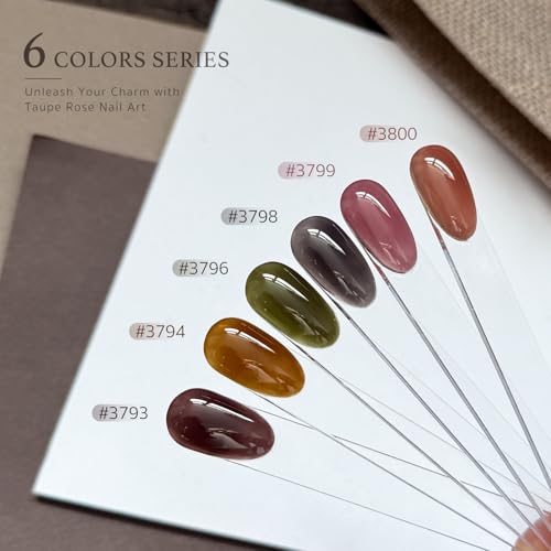 GAOY Dark Gel Nail Polish Set, 6 Colors Milky Jelly Brown Black Pink UV Gel | Blooming Effect, Buildable Color, UV Lamp Required, Long Lasting, Easy to Apply, Salon Manicure at Home - color: Taupe Rose
