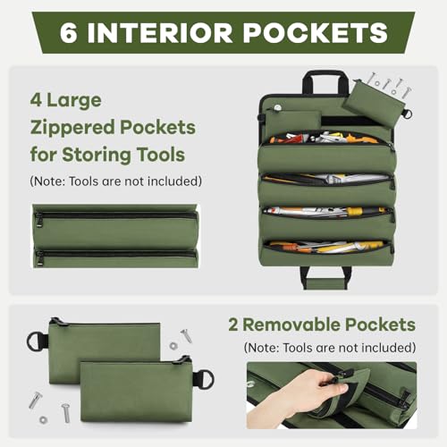 ANILD 15.5 Inch Extra Long Tool Bag Roll Up, Roll Up Tool Bag Organizer - color: Green, size: Large