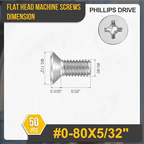 DTGN #0-80x5/32 Phillips Flat Head Machine Screw 304 Silver 50PCS - color: Silver, size: #0-80x5/32"