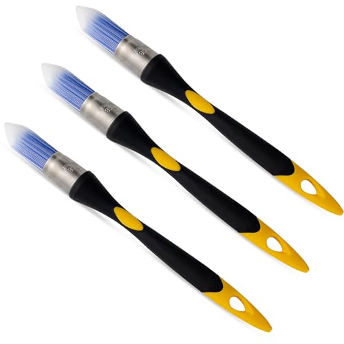 Trim Paint Brush, 0.7 Inch, 3 Pack, Small Round Paint Brushes | Trim Brushes for Painting Walls, Touch Up, Ergonomic Rubber Handles, Trim Painting Tool for Edges, Corners & Detail Work - size: 0.7 Inch Round, 3 Pack