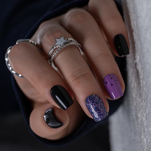 CurvLife Short Square Press On Nails, Classic Red, Soft Gel - color: Cosmic Dusk