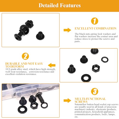 365 Pieces M4 Screws Nuts Washers Set Black, Sutemribor M4 x 6/8/10/12/16/20/25mm Button Head Socket Cap Screws Nuts Washers Assortment Kit, 10.9 Grade Alloy Steel, Fully Threaded - size: M4 x 6/8/10/12/16/20/25mm, style: Button Head