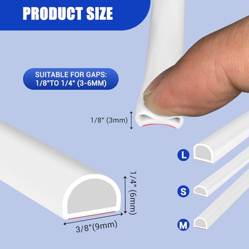 Weather Stripping Door Seal, 20Ft, White (3/8" W × 1/4" T) - color: White, size: S (3/8" W × 1/4" T)
