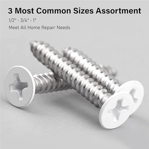 White Screws-120pcs #8 White Flat Head Self Tapping Screws Assortment Kit - color: White