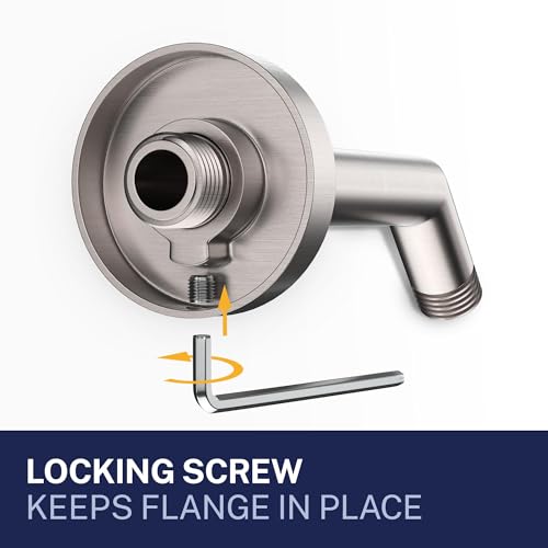 HammerHead® Solid Metal Shower Arm and Flange - 7.5 Inch 304 Stainless Steel Extension Pipe - Universal Shower Head Arm with Flange and Locking Screw, Brushed Nickel - color: Brushed Nickel